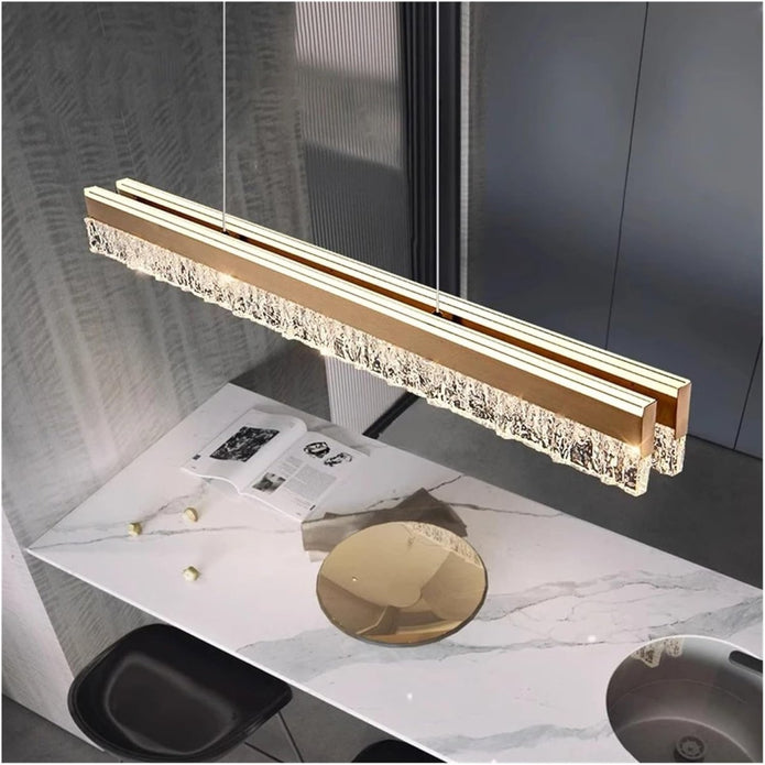BAMDECOR A122 Nordic Long Dual Linear Dimmable Acrylic Kitchen Dining Table Pendant Light Minimalist Modern Lighting (Coffee) 5