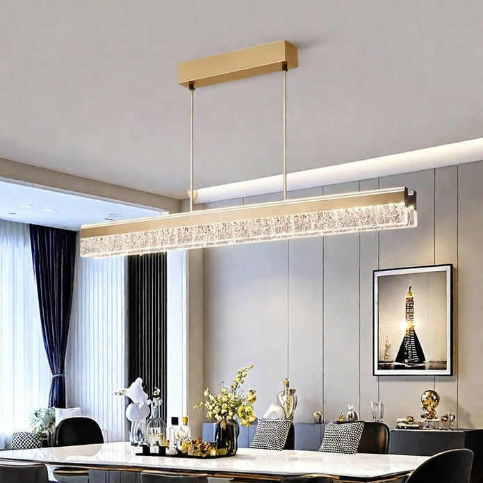 BAMDECOR A122 Nordic Long Dual Linear Dimmable Acrylic Kitchen Dining Table Pendant Light Minimalist Modern Lighting (Gold) 3