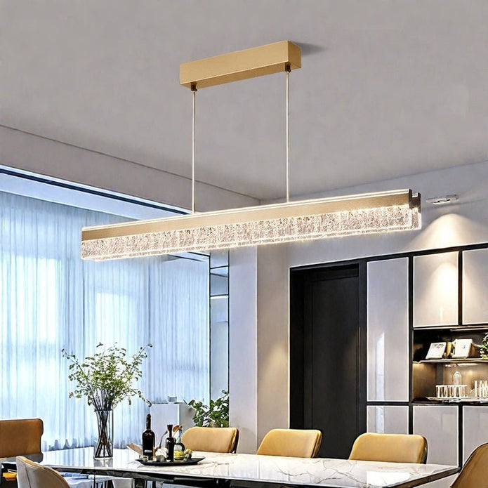 BAMDECOR A122 Nordic Long Dual Linear Dimmable Acrylic Kitchen Dining Table Pendant Light Minimalist Modern Lighting (Gold) 4