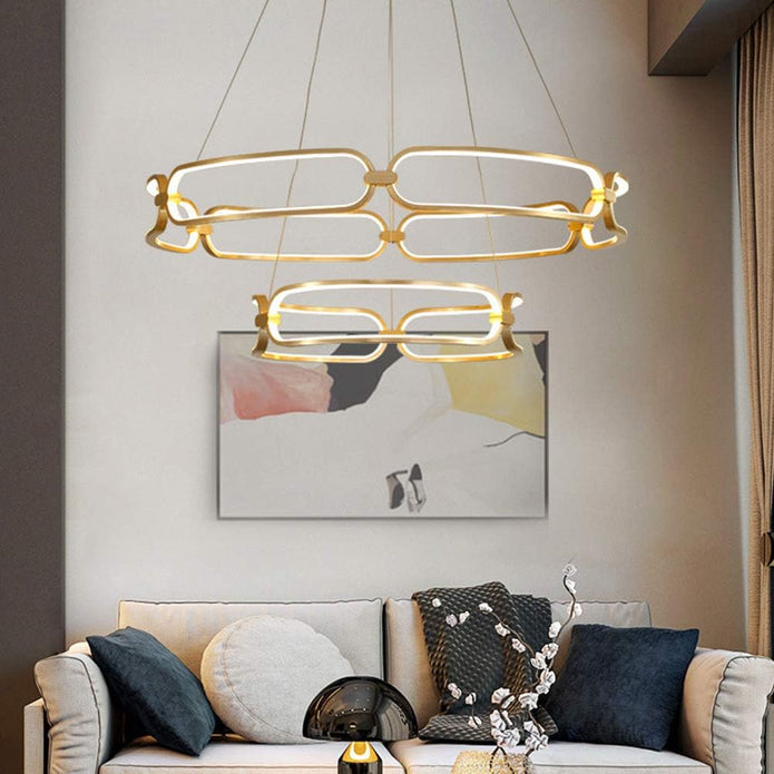 BAMDECOR A209 Colette Ceiling Chandelier Led Modern Circular Art Aluminum Light Fixture for Living Room Bedroom Indoor Decor(2 Rings) 3