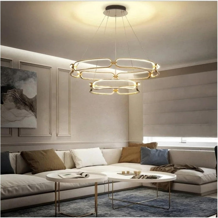 BAMDECOR A209 Colette Ceiling Chandelier Led Modern Circular Art Aluminum Light Fixture for Living Room Bedroom Indoor Decor(2 Rings) 4