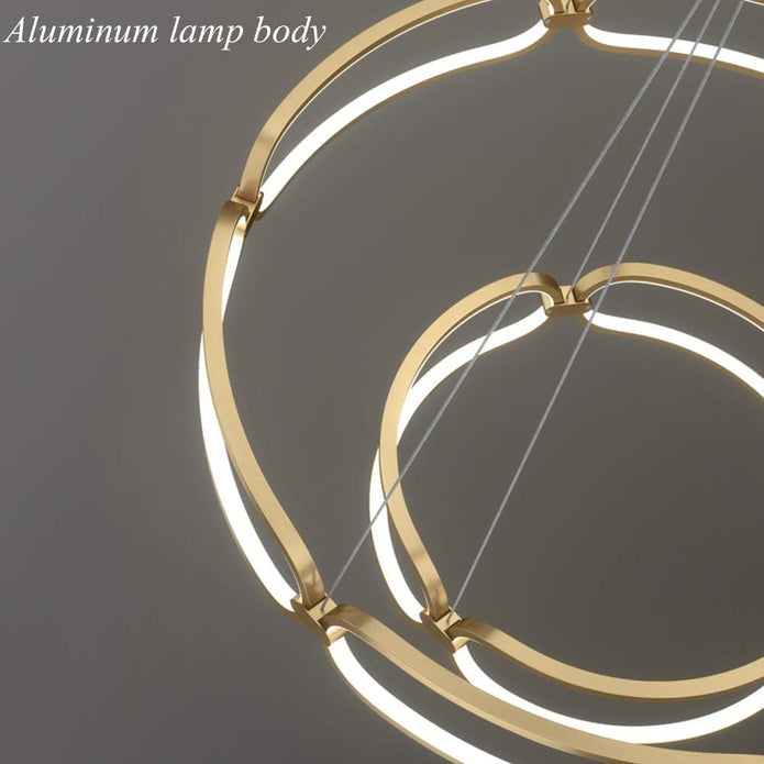 BAMDECOR A209 Colette Ceiling Chandelier Led Modern Circular Art Aluminum Light Fixture for Living Room Bedroom Indoor Decor(2 Rings) 6