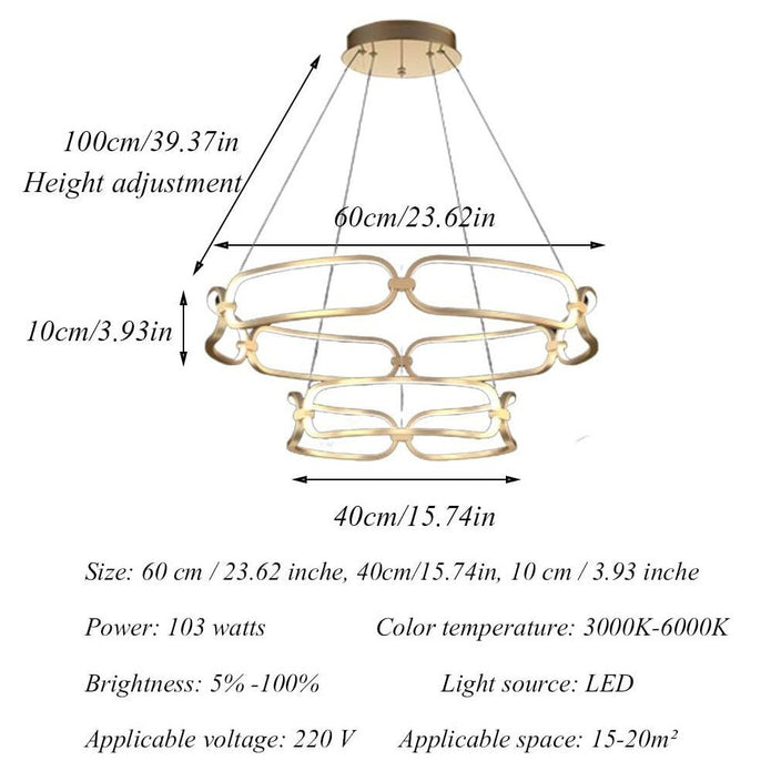 BAMDECOR A209 Colette Ceiling Chandelier Led Modern Circular Art Aluminum Light Fixture for Living Room Bedroom Indoor Decor(2 Rings) 7
