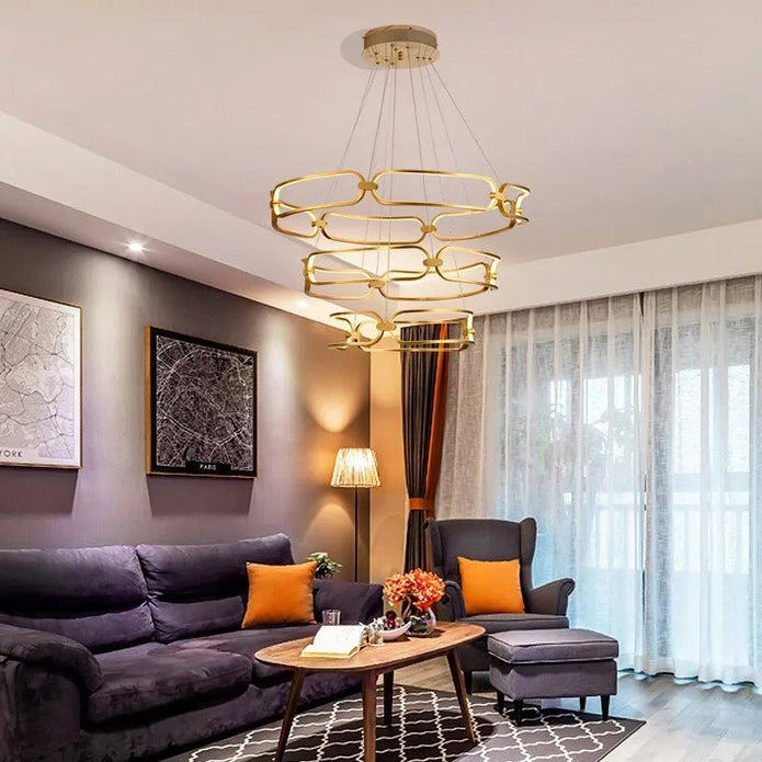 BAMDECOR A209 Colette Ceiling Chandelier Led Modern Circular Art Aluminum Light Fixture for Living Room Bedroom Indoor Decor(3 Rings)