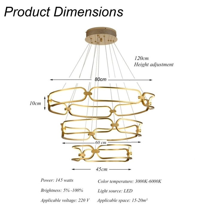 BAMDECOR A209 Colette Ceiling Chandelier Led Modern Circular Art Aluminum Light Fixture for Living Room Bedroom Indoor Decor(3 Rings) 6