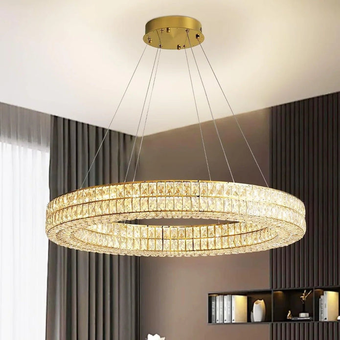 BAMDECOR C3332/1  Round Luxury Crystal Chandelier Modern LED Crystal Chandelier LED Ring Pendant Light Stainless Steel Ceiling Lamp Hanging Lights,for Dining Living Room (Gold) 3