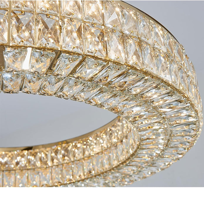 BAMDECOR C3332/1  Round Luxury Crystal Chandelier Modern LED Crystal Chandelier LED Ring Pendant Light Stainless Steel Ceiling Lamp Hanging Lights,for Dining Living Room (Gold) 3