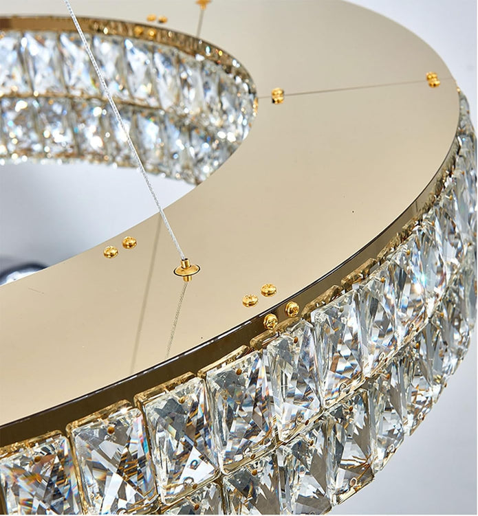 BAMDECOR C3332/1  Round Luxury Crystal Chandelier Modern LED Crystal Chandelier LED Ring Pendant Light Stainless Steel Ceiling Lamp Hanging Lights,for Dining Living Room (Gold) 4