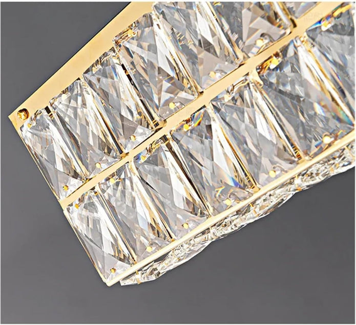 BAMDECOR C3332/L Linear Luxury Crystal Chandelier Modern LED Crystal Chandelier LED Ring Pendant Light Stainless Steel Ceiling Lamp Hanging Lights,for Dining Living Room (Gold) 5