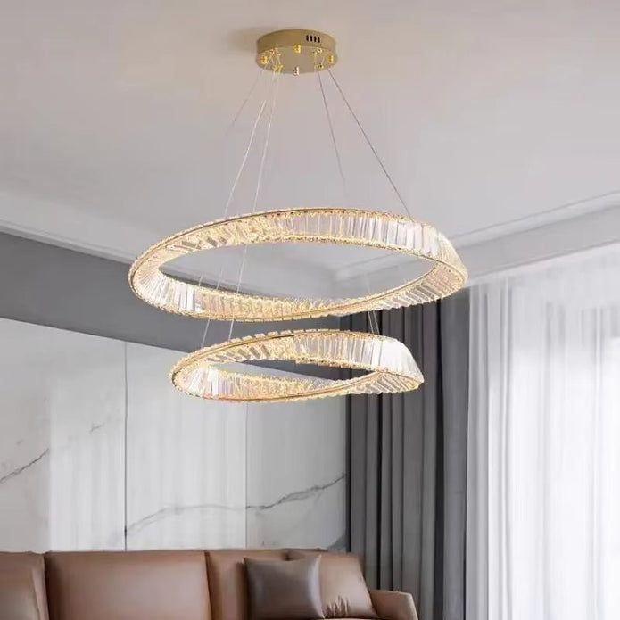 BAMDECOR C3342/2 Modern Crystal Chandeliers Lighting Fixtures Contemporary Wave Chandelier Lighting Fixtures Crystal Pendant Ceiling Lights for Living Room (Gold) 3