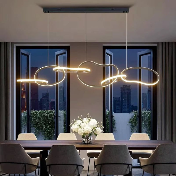 BAMDECOR A24126 Nordic Minimalist LED Pendant Light Adjustable Modern Ring Chandelier for Dining Room and Bar (Black) 1.2 Meters