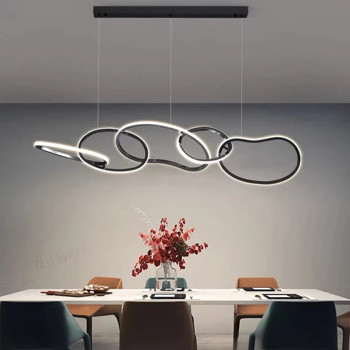 BAMDECOR A24126 Nordic Minimalist LED Pendant Light Adjustable Modern Ring Chandelier for Dining Room and Bar (Black) 1.2 Meters 3