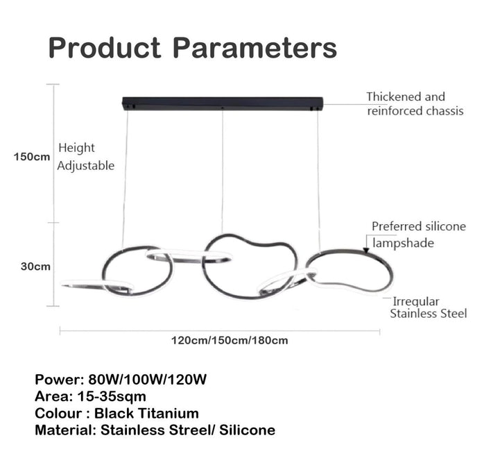 BAMDECOR A24126 Nordic Minimalist LED Pendant Light Adjustable Modern Ring Chandelier for Dining Room and Bar (Black) 1.2 Meters 5