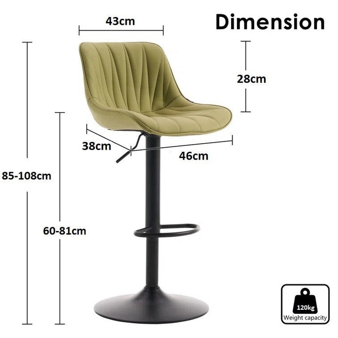 SERENITà AVO Green Modern Height Adjustable Swivel Bar Stools Upholstered Leather Barstool Kitchen Island Chairs with Metal Frame (Set of 2) 4