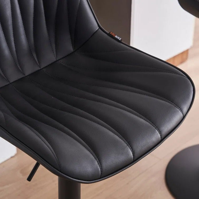 SERENITà Black Modern Height Adjustable Swivel Bar Stools Upholstered Leather Barstool Kitchen Island Chairs with Metal Frame (Set of 2) 3