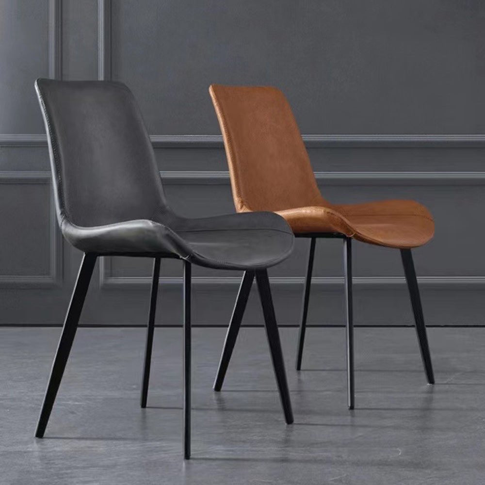 Minimal List Dining Chairs PU Retro Chair Cafe Kitchen Modern Metal Legs x 2 Brown 5