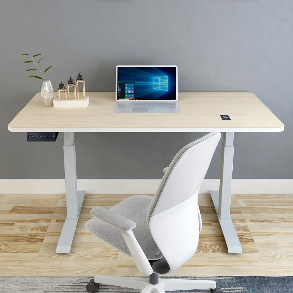 140cm Standing Desk Height Adjustable Sit Stand Motorised White Dual Motors Frame Maple Top 5