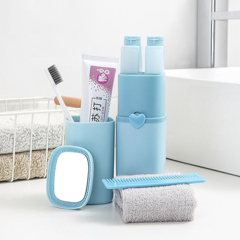 Portable Toothbrush Holder Tooth Mug Toothpaste Cup Bath Travel Box Accessories Set Blue 3