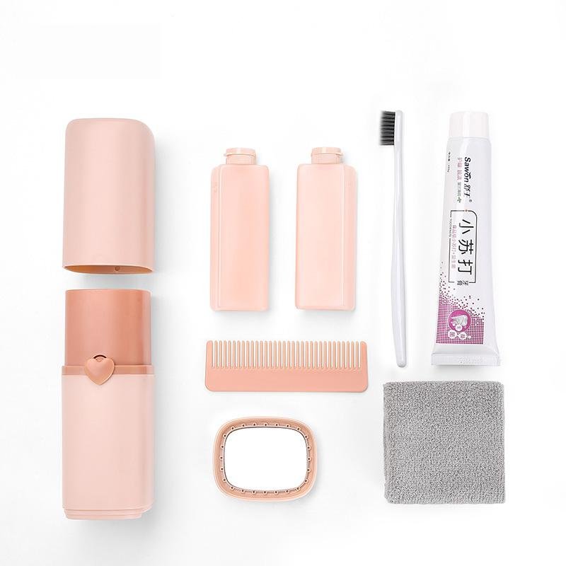 Portable Toothbrush Holder Tooth Mug Toothpaste Cup Bath Travel Box Accessories Set Pink 5