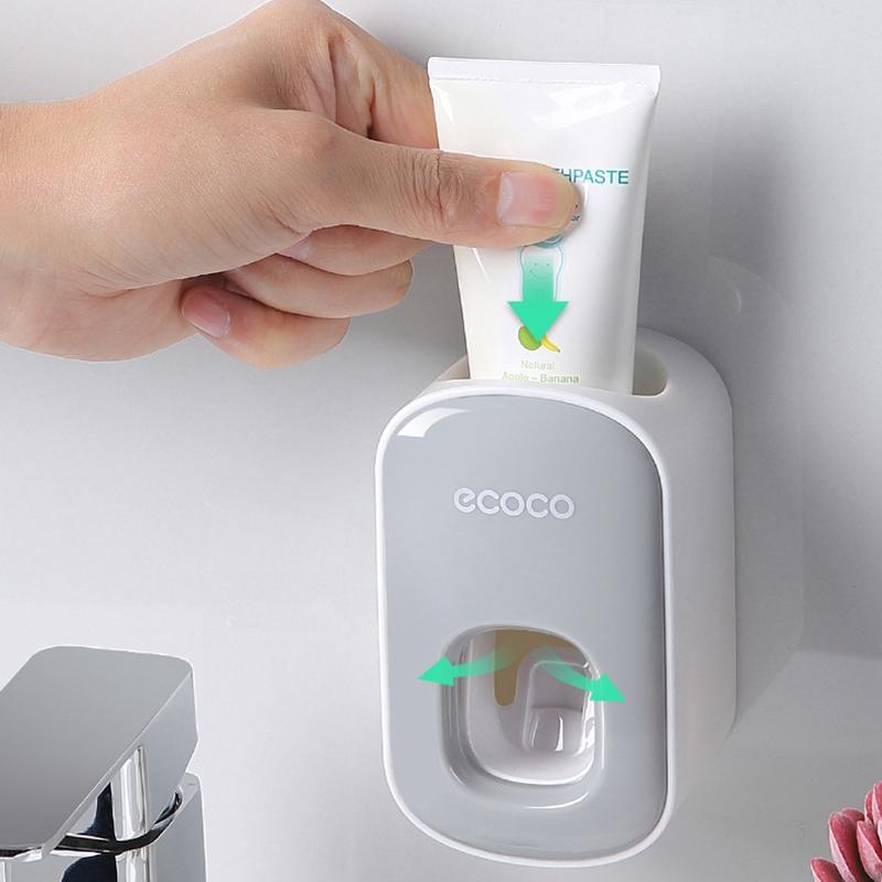 Ecoco Wall mount auto ands Free Toothpaste Dispenser Automatic Toothpaste Squeezer Bathroom Toothpaste Holder Black 4