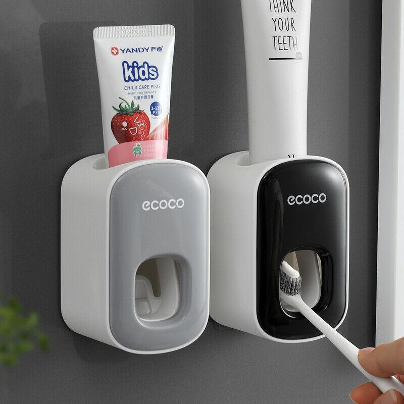 Ecoco Wall mount auto ands Free Toothpaste Dispenser Automatic Toothpaste Squeezer Bathroom Toothpaste Holder Black 6