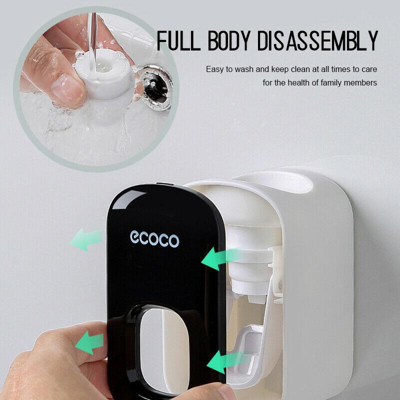 Ecoco Wall mount auto ands Free Toothpaste Dispenser Automatic Toothpaste Squeezer Bathroom Toothpaste Holder Black 10
