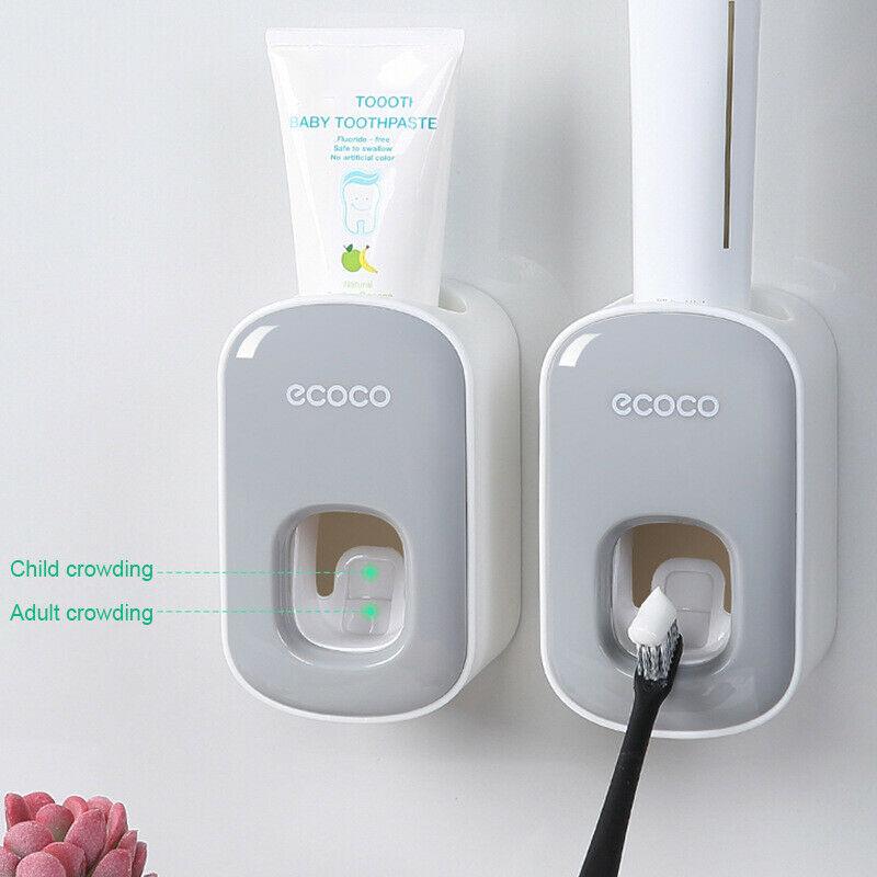 Ecoco Wall mount auto ands Free Toothpaste Dispenser Automatic Toothpaste Squeezer Bathroom Toothpaste Holder Grey 7