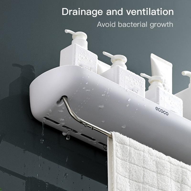 Bathroom Shelves Organizer Wall Mount Home Towel shelf Shampoo Rack With Towel Bar Storage Rack Bathroom Accessories Black 3