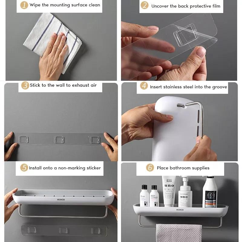 Bathroom Shelves Organizer Wall Mount Home Towel shelf Shampoo Rack With Towel Bar Storage Rack Bathroom Accessories Black 9