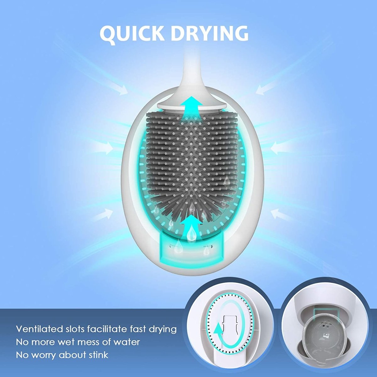 Ecoco Silicone Water Drop Toilet Brush Holder Set Wall-Mounted Cleaning Brush Tool Grey 5
