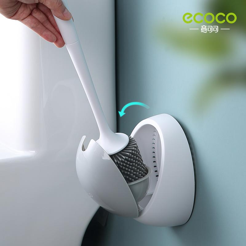 Ecoco Silicone Water Drop Toilet Brush Holder Set Wall-Mounted Cleaning Brush Tool Grey 9