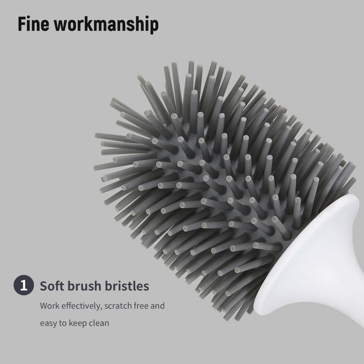 Ecoco Silicone Water Drop Toilet Brush Holder Set Wall-Mounted Cleaning Brush Tool Grey 14