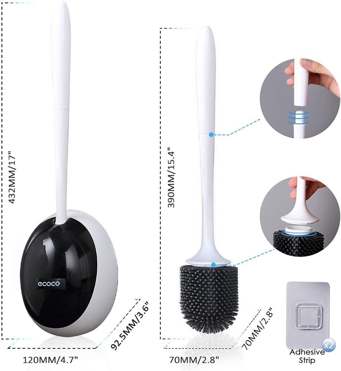 Ecoco Silicone Water Drop Toilet Brush Holder Set Wall-Mounted Cleaning Brush Tool Grey 15