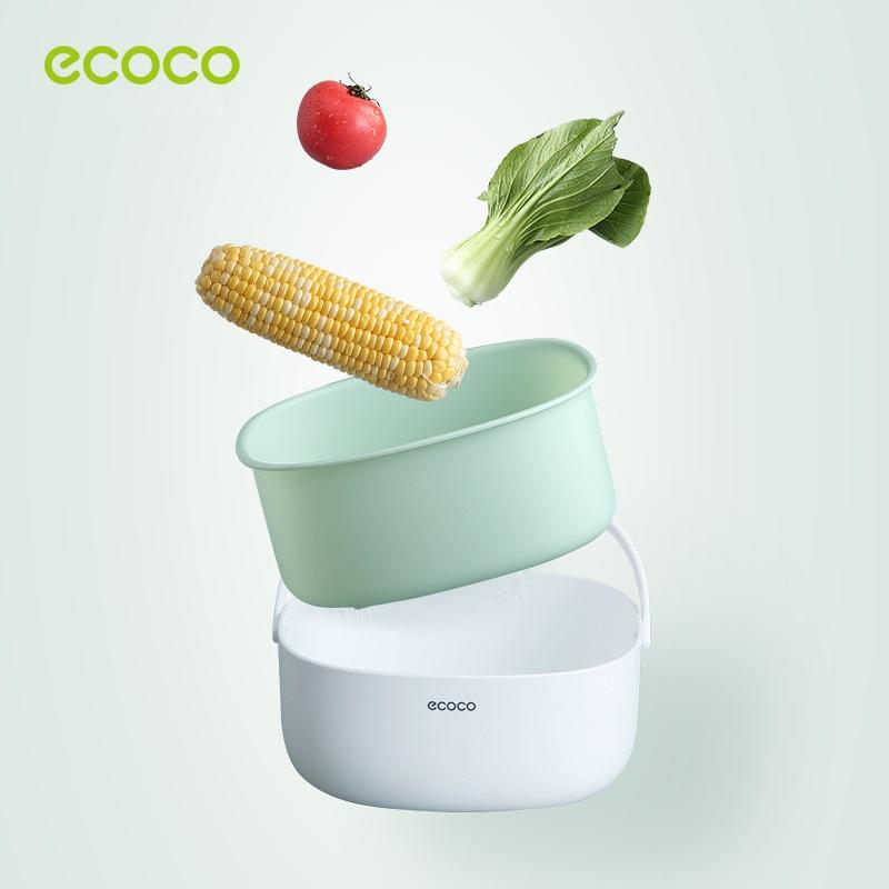 Ecoco Double Drain Basket Bowl Washing Kitchen Strainer Noodles Vegetables Fruit Sink Supplies Blue 5
