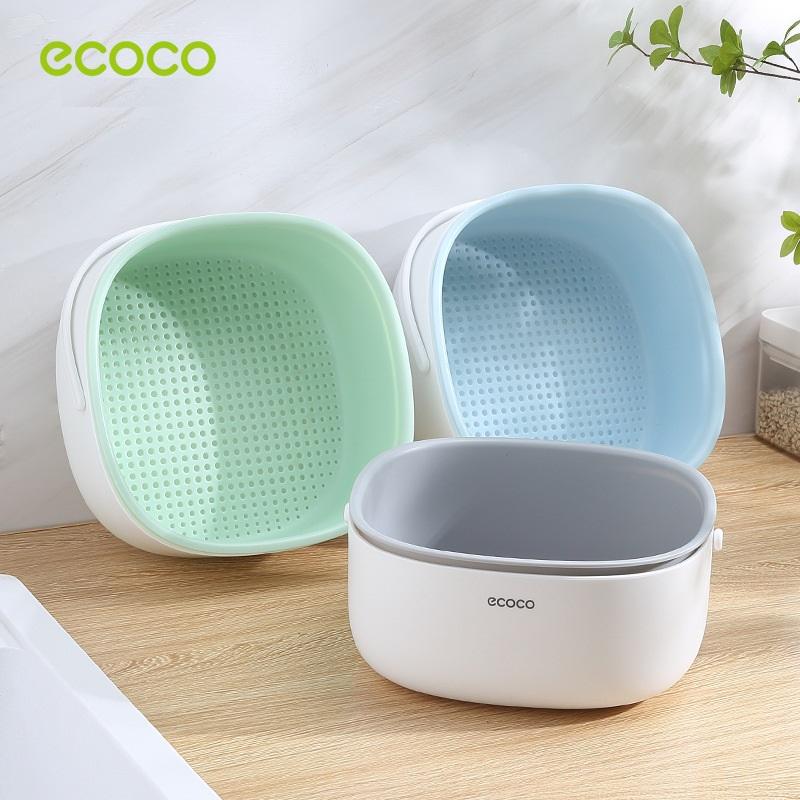Ecoco Double Drain Basket Bowl Washing Kitchen Strainer Noodles Vegetables Fruit Sink Supplies Blue 6