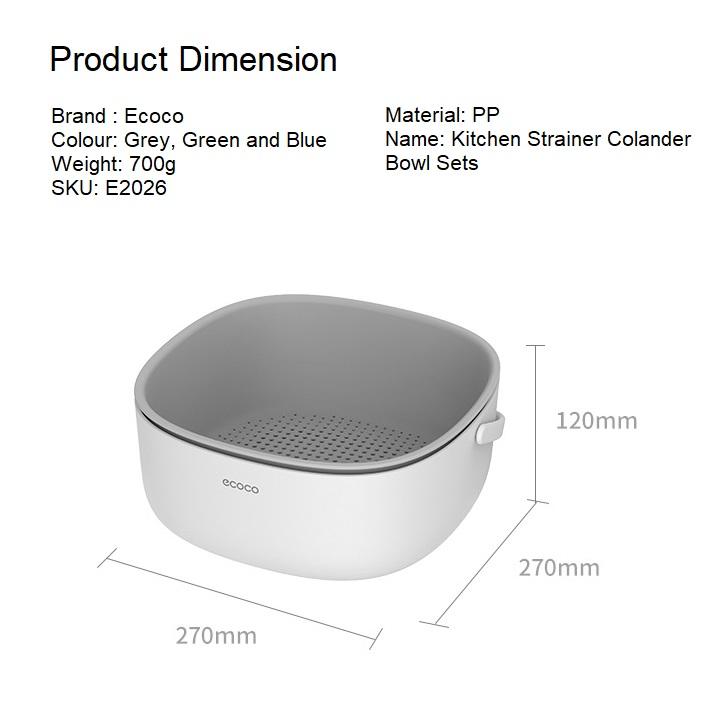 Ecoco Double Drain Basket Bowl Washing Kitchen Strainer Noodles Vegetables Fruit Sink Supplies Blue 7