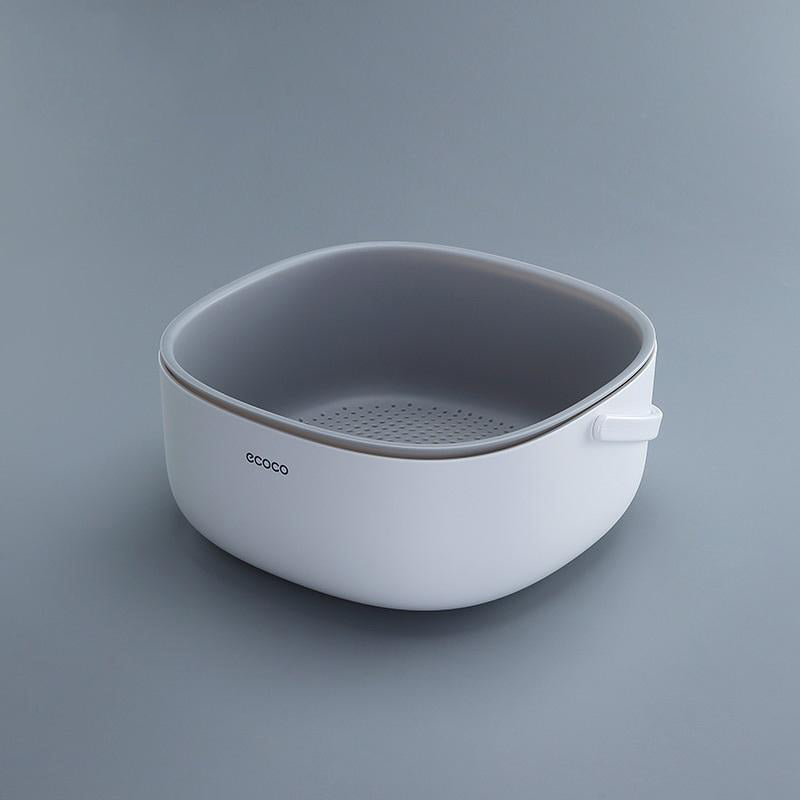 Ecoco Double Drain Basket Bowl Washing Kitchen Strainer Noodles Vegetables Fruit Sink Supplies Blue 9