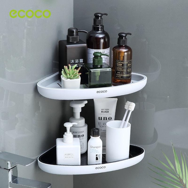 Ecoco Bathroom Corner Shower Shelf Corner Shower Caddy Shower Storage Organizer Wall Mounted for Bathroom, Kitchen, Toilet Black 5