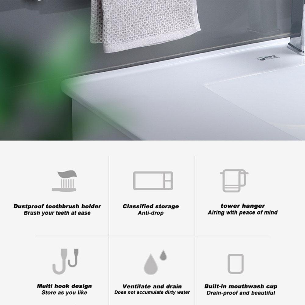 Ecoco Wall-Mounted Toothbrush Holder with 4 Cups and 4 Toothbrush Slots Toiletries Bathroom Storage Rack Black 3