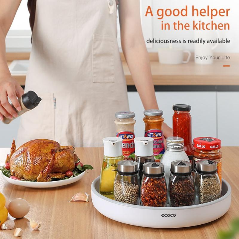 Ecoco Kitchen Rotating Spice Condiment Storage Rack Bathroom Swivel Tray Organizer Black 9