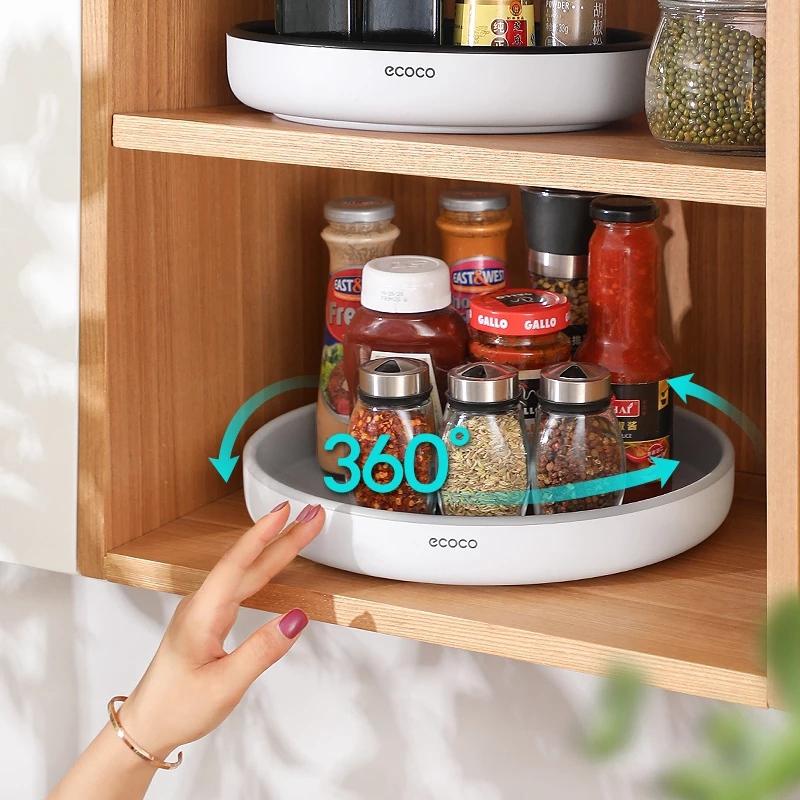 Ecoco Kitchen Rotating Spice Condiment Storage Rack Bathroom Swivel Tray Organizer Grey 5