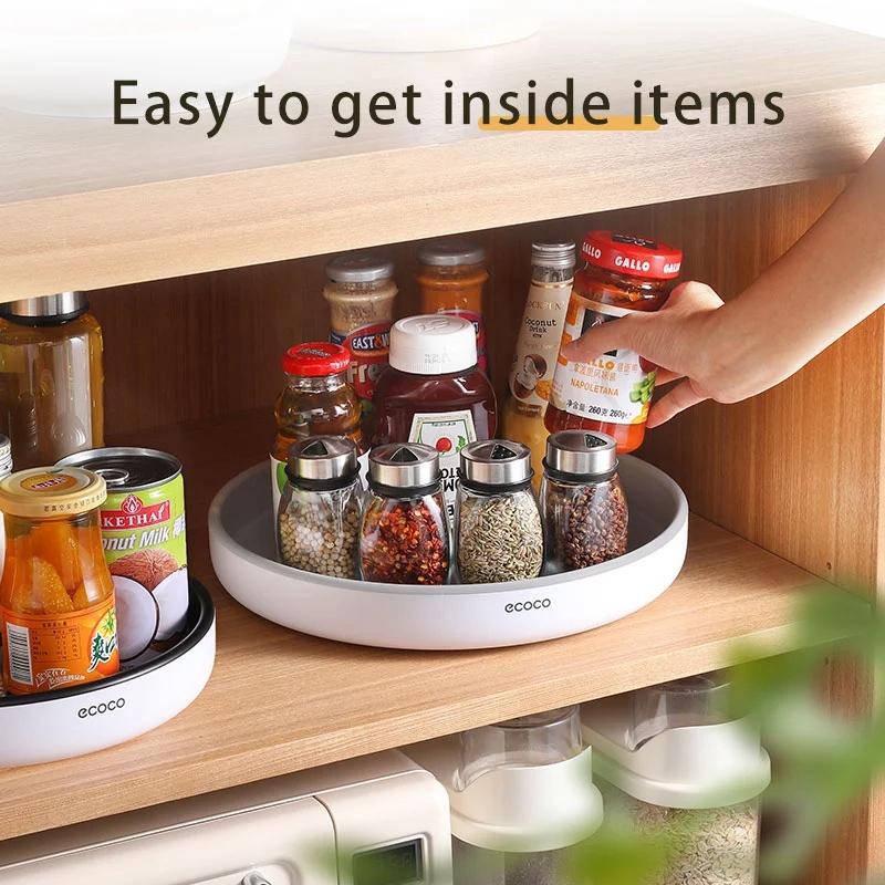 Ecoco Kitchen Rotating Spice Condiment Storage Rack Bathroom Swivel Tray Organizer Grey 6