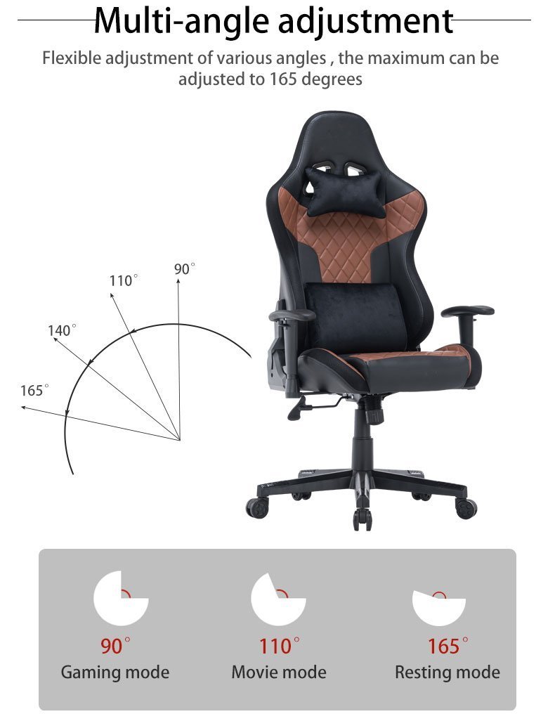 7 RGB Lights Bluetooth Speaker Gaming Chair Ergonomic Racing chair 165° Reclining Gaming Seat 4D Armrest Footrest Black 8