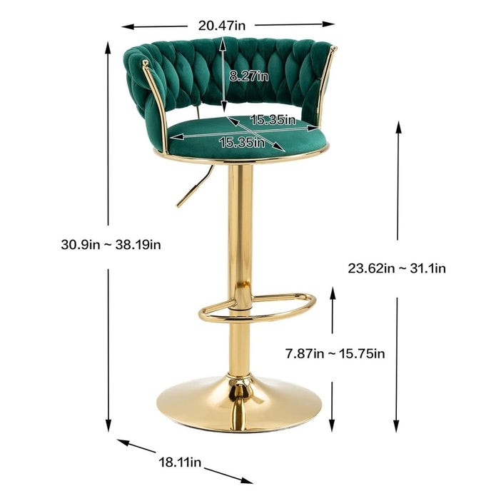 2x Height Adjustable Swivel Bar Stool Velvet Golden Base Barstools Chairs Padded Seat- Green 4