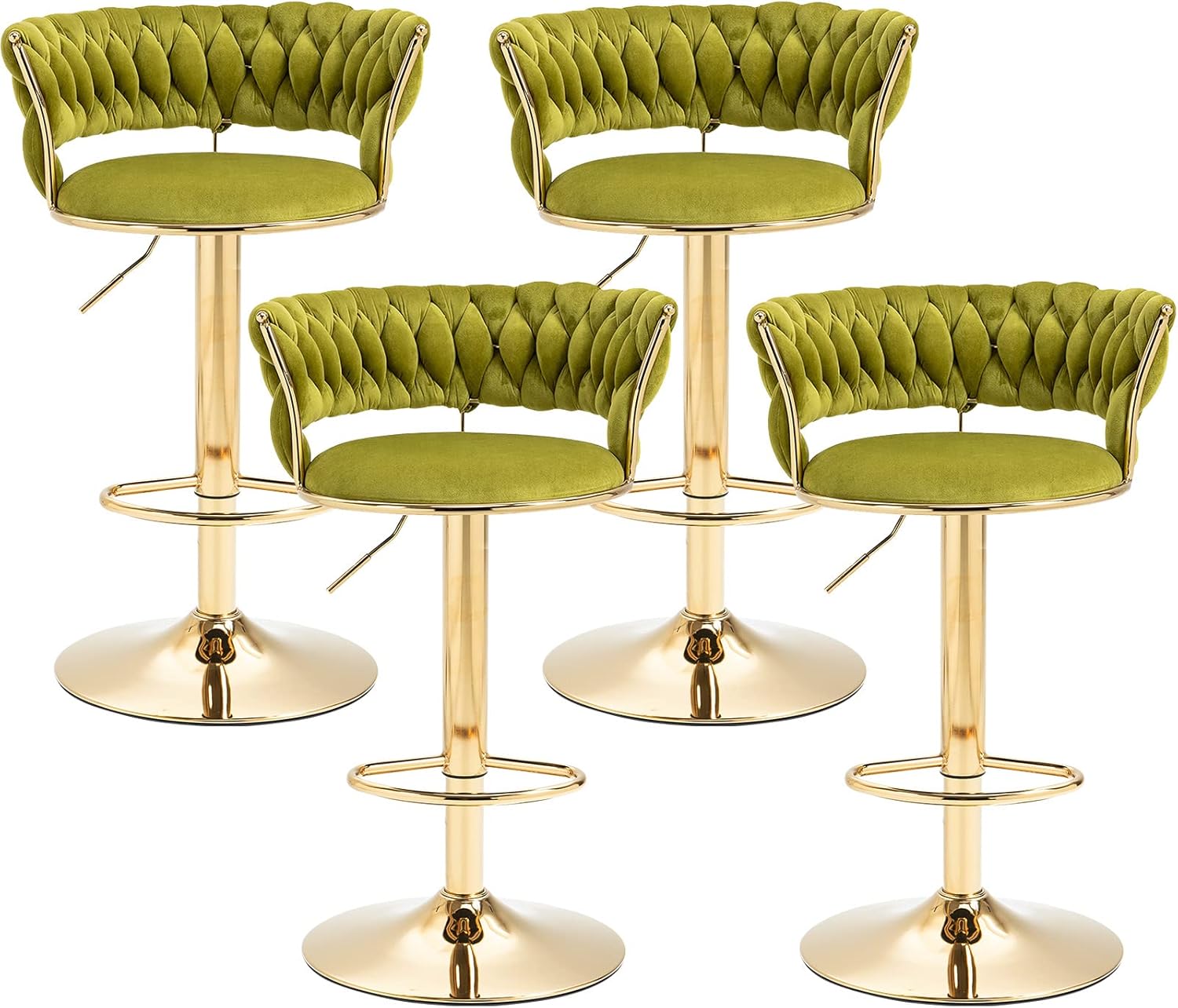 SERENITà 2x Height Adjustable Swivel Bar Stool Velvet Golden Base Barstools Chairs Padded Seat Olive Green 3