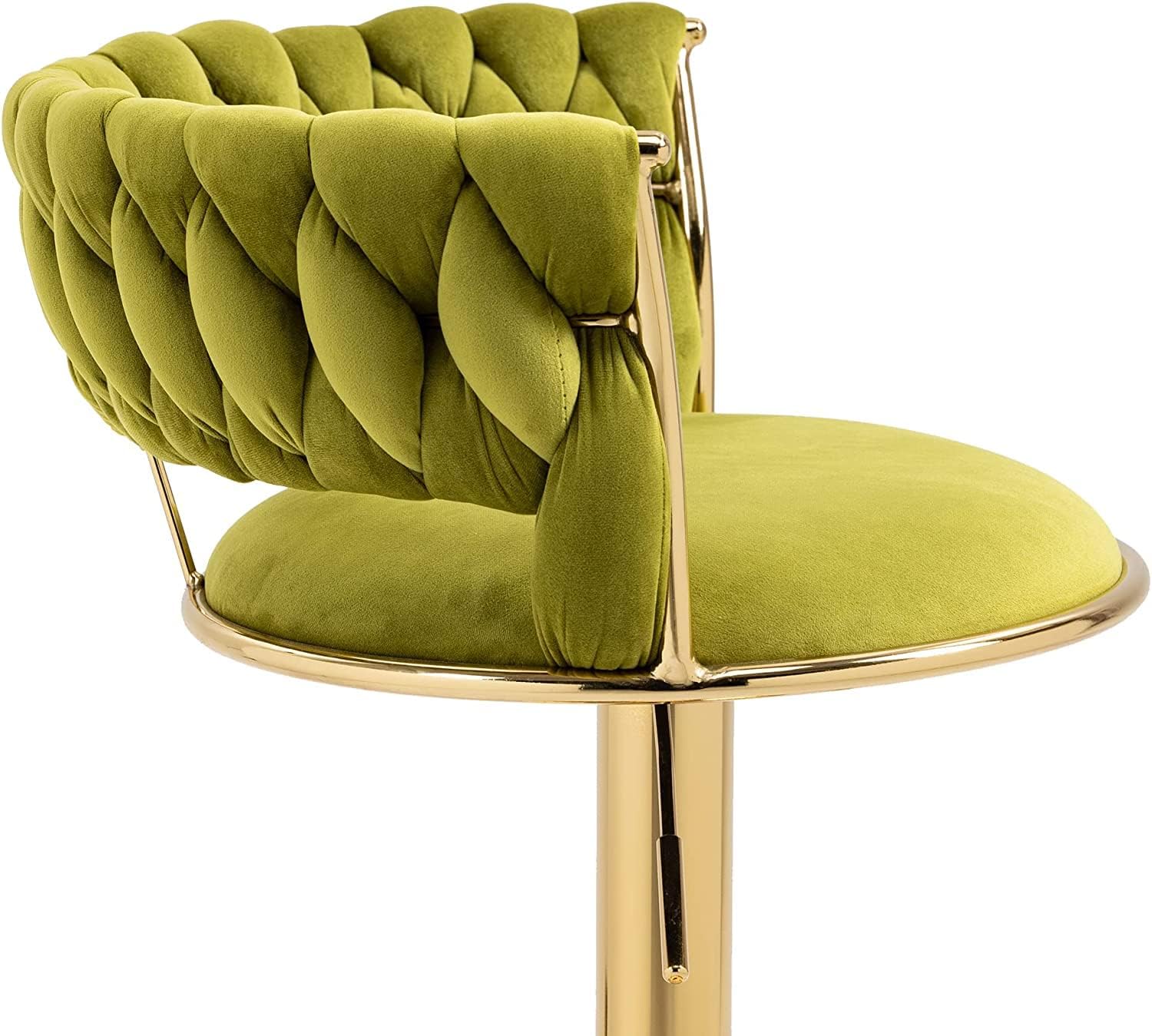 SERENITà 2x Height Adjustable Swivel Bar Stool Velvet Golden Base Barstools Chairs Padded Seat Olive Green 6