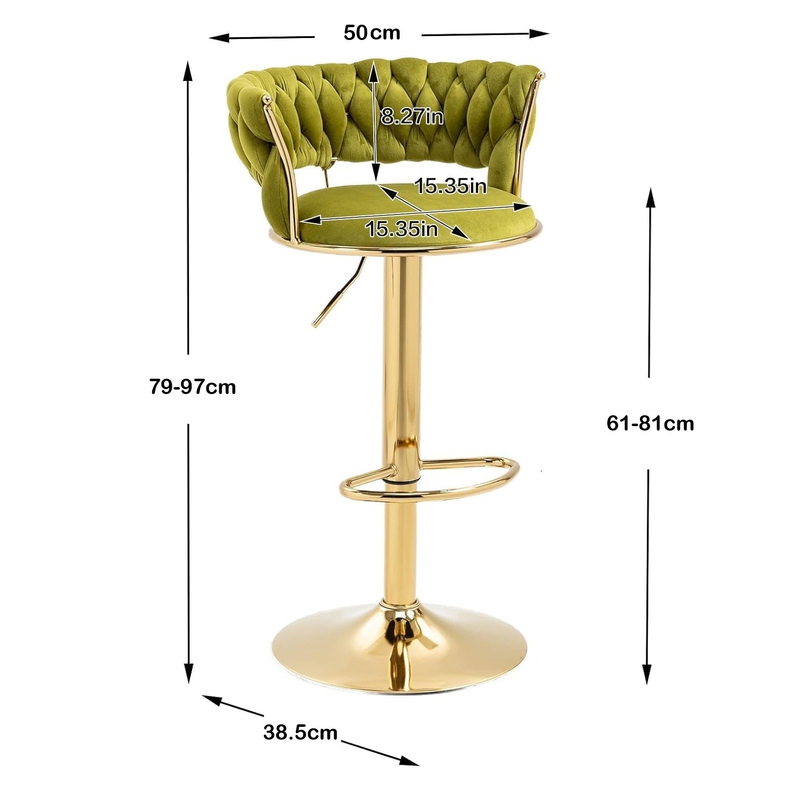SERENITà 2x Height Adjustable Swivel Bar Stool Velvet Golden Base Barstools Chairs Padded Seat Olive Green 7