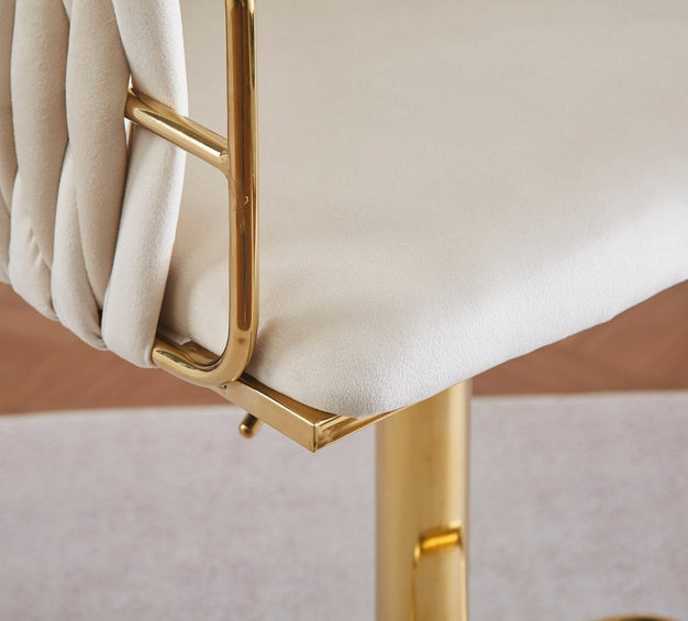 2x Height Adjustable Blue Swivel Bar Stool Velvet Golden Round Base Barstools Chairs 4