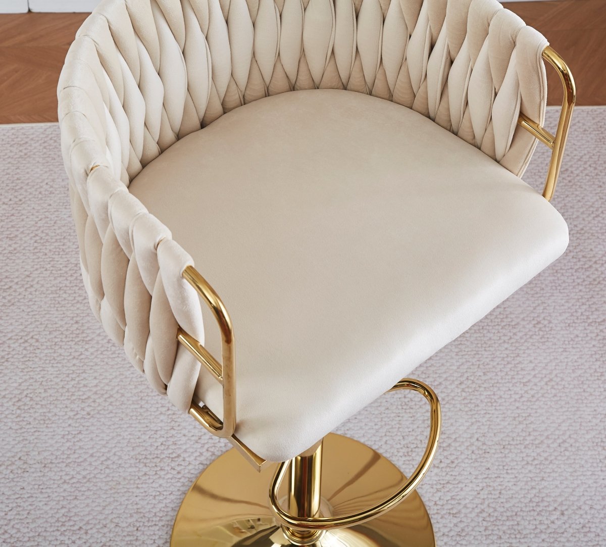 2x Height Adjustable Blue Swivel Bar Stool Velvet Golden Round Base Barstools Chairs 5