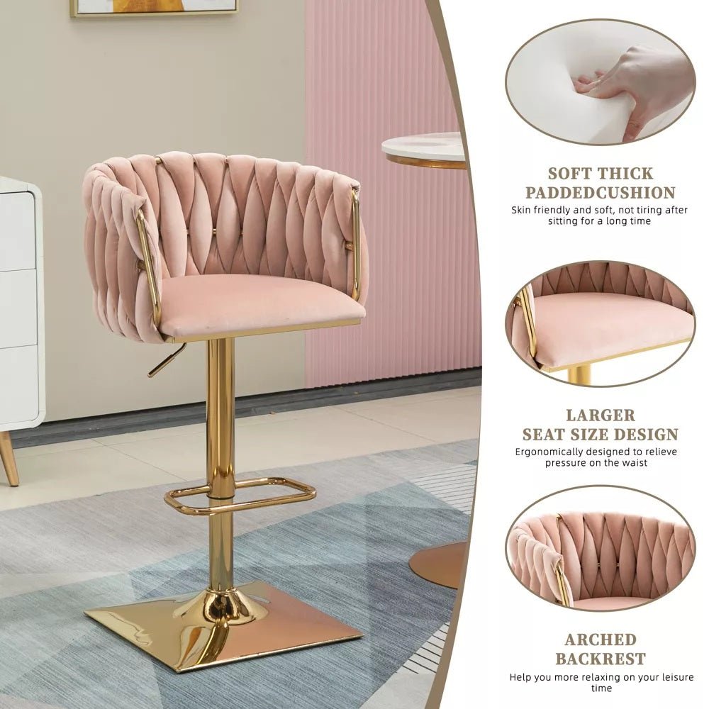 SERENITà Modern Velvet Breakfast Bar Stools Swivel Barstools Adjustable Counter Stools with Backrest Set of 2 Pink 4